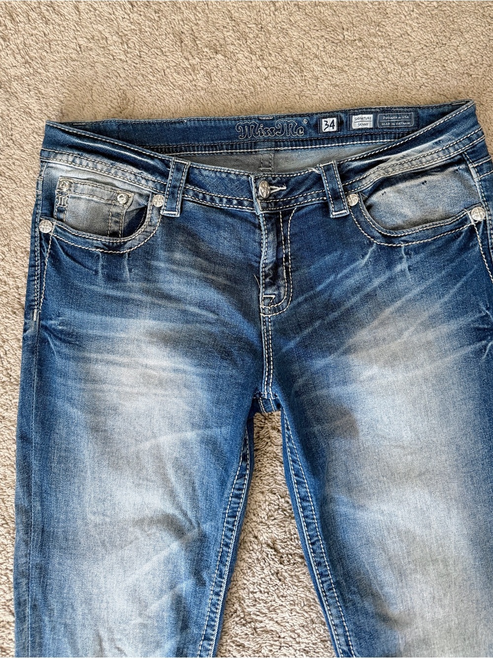 Womens Miss Me Jeans Size 34 Skinny Y2K Rhinestone Angel Wings Embellished Blue - Picture 6 of 10